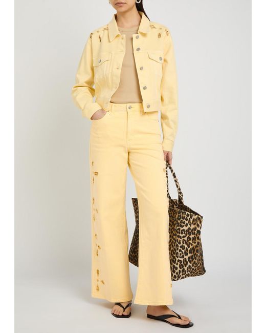 GOOD AMERICAN Yellow Essential Cut-Out Stretch-Denim Jacket