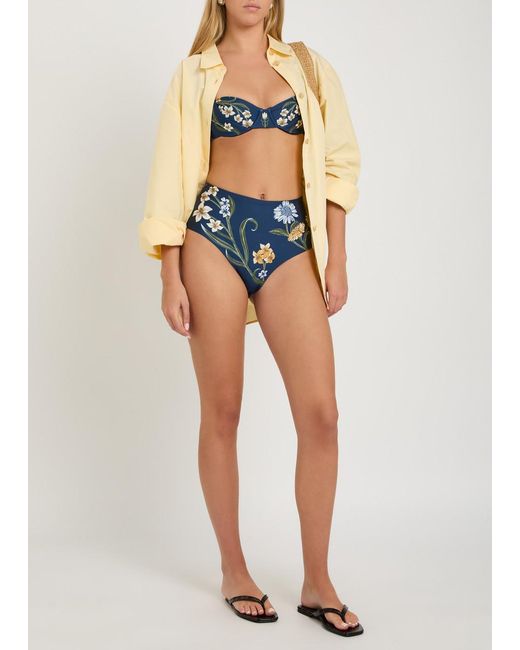 Agua Bendita Blue Floral-Print Bikini Briefs