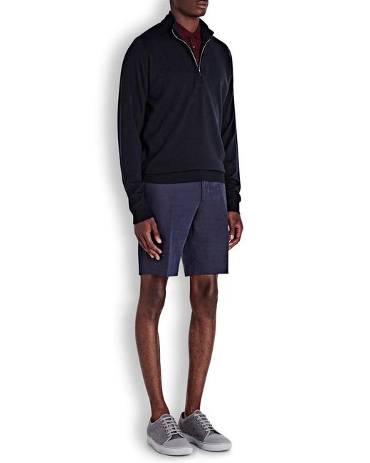John Smedley Blue Tapton Half-Zip Merino Wool Jumper for men