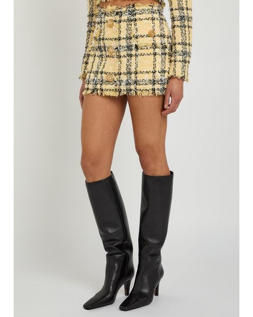 Balmain Metallic Checked Tweed Mini Skirt