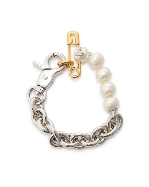 Vivienne Westwood Metallic Claude Pearl And Chain Bracelet