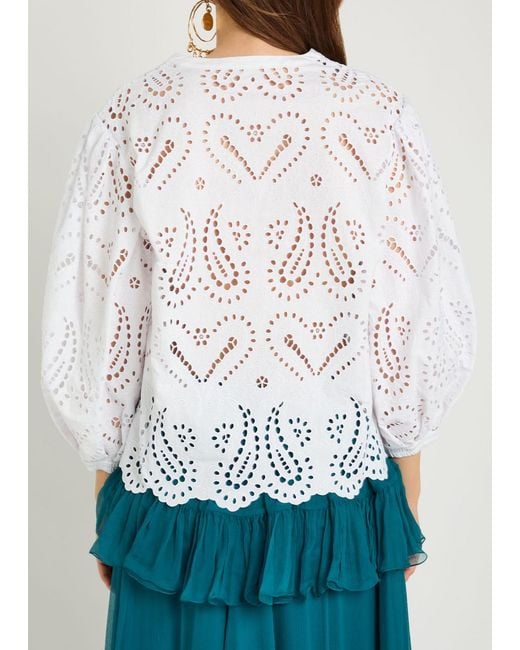 Etro White Open-Embroidery Cotton-Blend Blouse