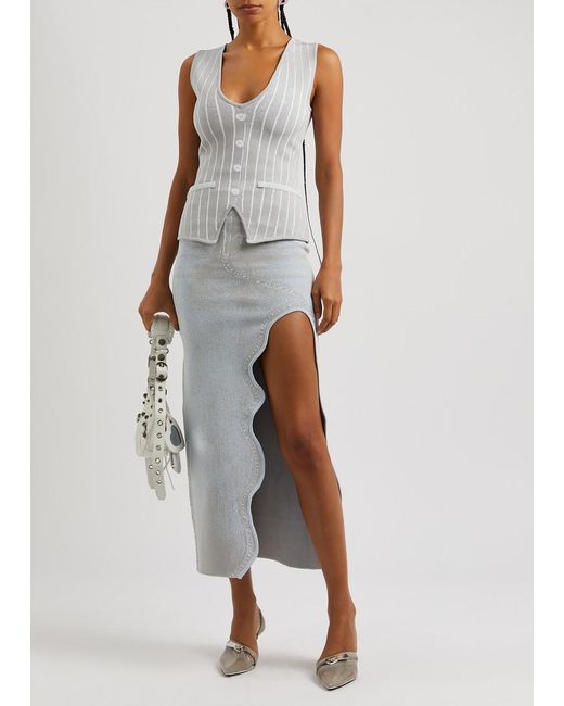 Ph5 White Lily Wavy Intarsia Stretch-knit Maxi Skirt