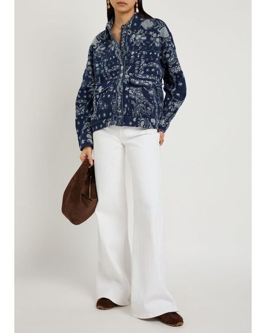 Free People Blue Bandana-Jacquard Cotton Overshirt