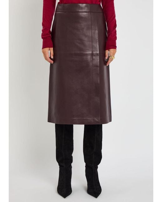 Joseph Brown Panelled Wrap-Effect Leather Midi Skirt