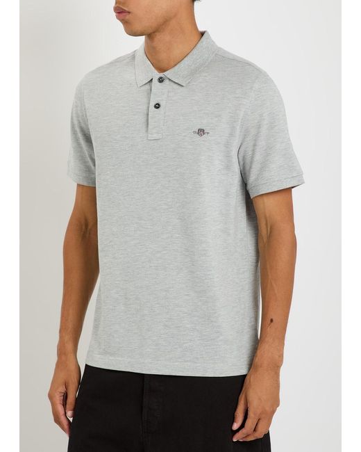 Gant Gray Logo-Embroidered Piqué Cotton Polo Shirt for men