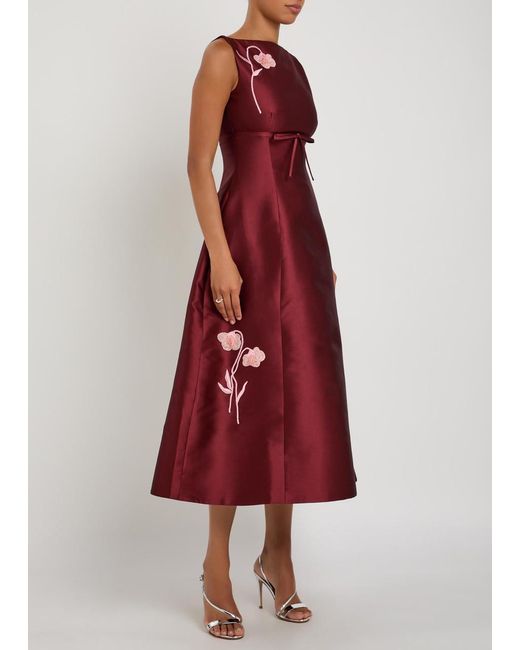 Erdem Floral-Embroidered Mikado Satin Midi Dress