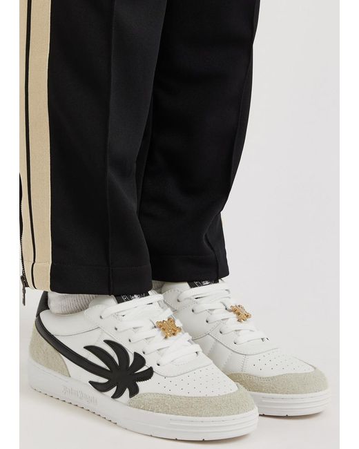 Palm Angels White Beach University Panelled Leather Sneakers for men