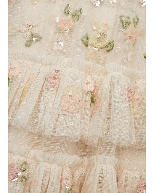 Needle & Thread Natural Bloom Gloss Embellished Tulle Mini Dress