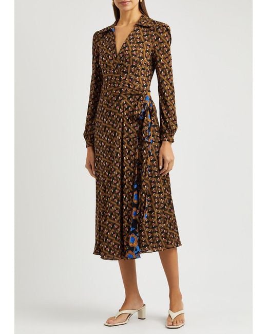 Diane von Furstenberg Brown Phoenix Reversible Tulle Midi Dress