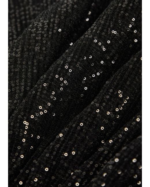 L'idée Black Paradiso Sequin-Embellished Stretch-Mesh Gown