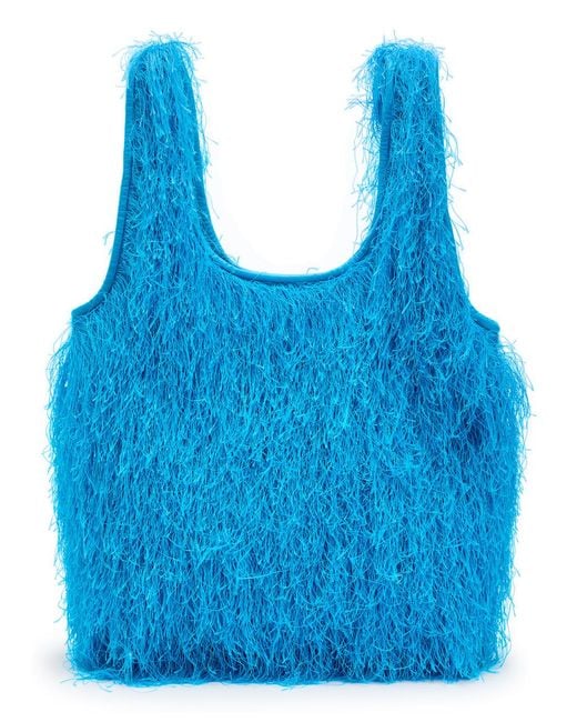 Dries Van Noten Blue Fringed Leather Tote Bag