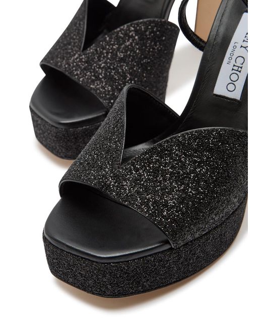 Jimmy Choo Black Karli 125 Glitter Leather Sandals