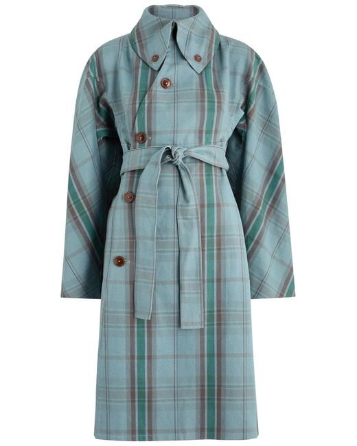 Vivienne Westwood Blue Tartan-Print Cotton-Blend Coat