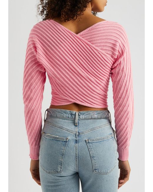 GIMAGUAS Pink Marianne Ribbed-knit Wrap Top