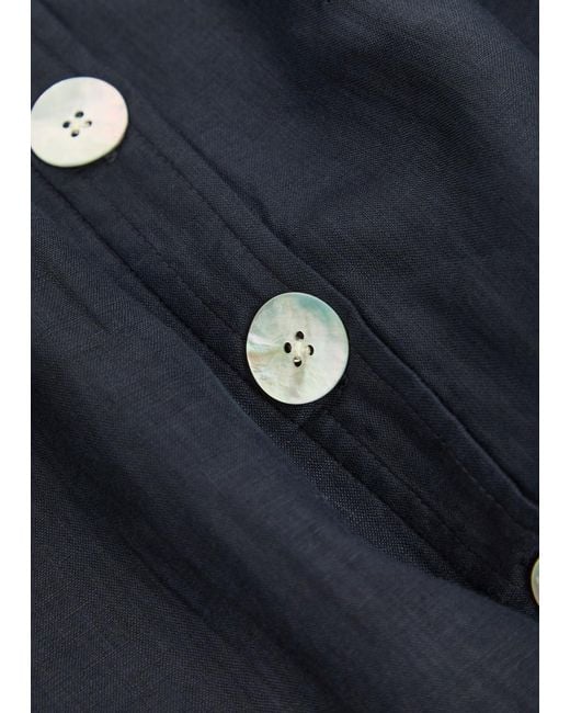 Veronica Beard Blue Georges Button-Up Linen Midi Dress