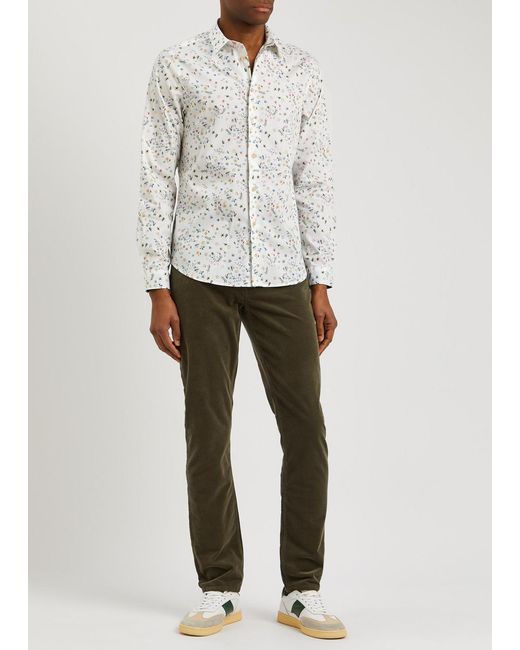 PS by Paul Smith White Floral-print Stretch-cotton Shirt for men