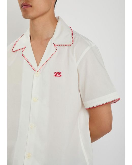 Bode White Redbud Logo-Embroidered Cotton-Poplin Shirt for men