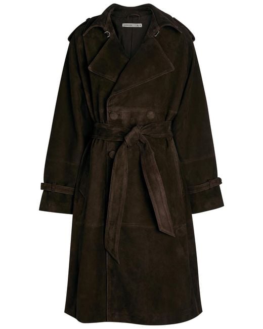 AARON ESH Black Double-Breasted Suede Trench Coat