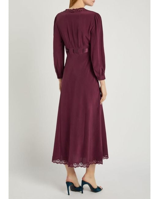 Rixo Purple Adaline Lace-Trim Silk-Chiffon Midi Dress