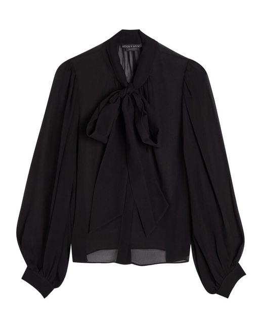 Alice + Olivia Black Brentley Semi-Sheer Chiffon Blouse