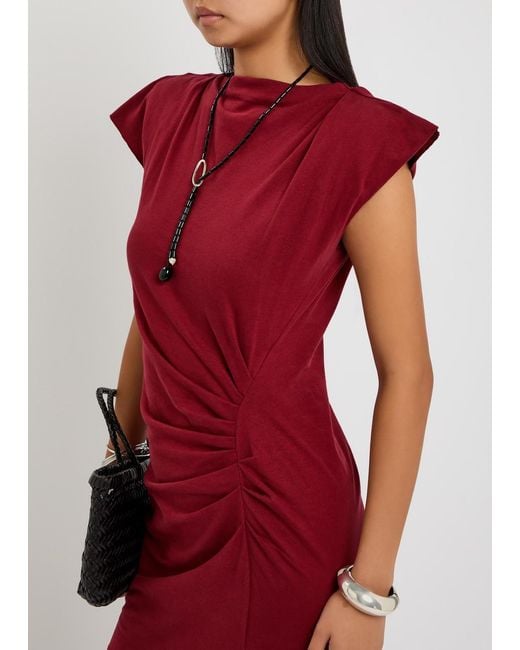 Isabel Marant Red Nadeline Ruched Cotton Midi Dress