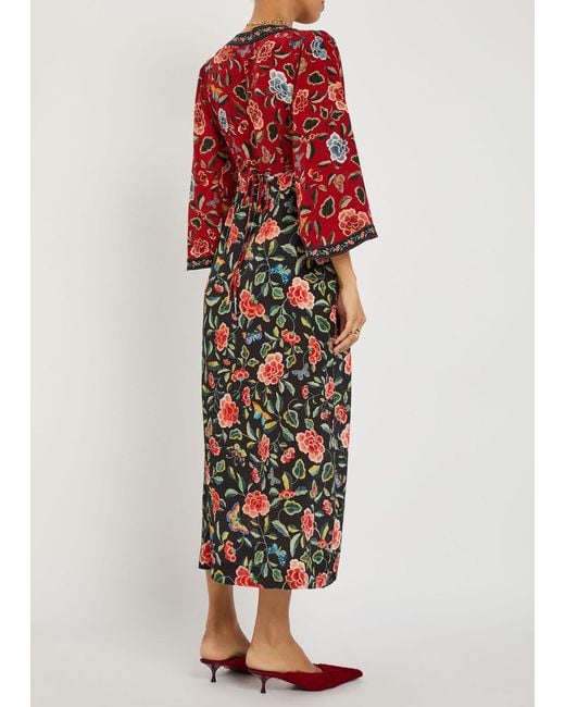 Rixo White Dahlia Floral-Print Silk-Crepe Midi Dress