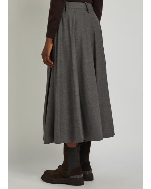 Brunello Cucinelli Gray Tailored Pleated Wool-Blend Midi Skirt