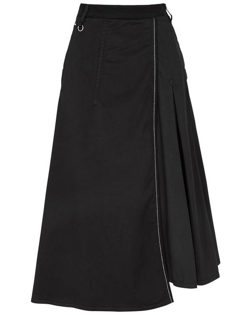 High Black Implicate Wrap-Effect Stretch-Cotton Midi Skirt