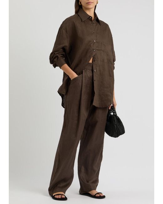 AEXAE Brown Wide-Leg Linen Trousers
