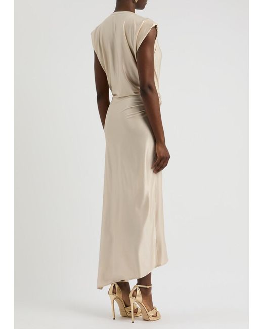 Rabanne Natural Asymmetric Satin-Jersey Midi Dress