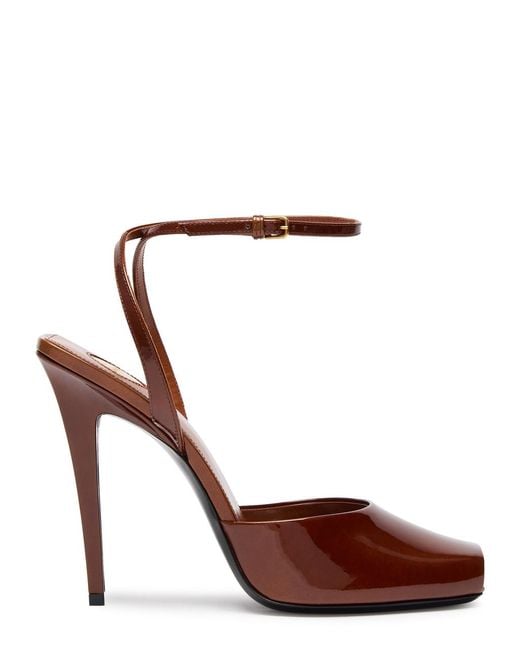 Saint Laurent White La Scandale 110 Patent Leather Sandals