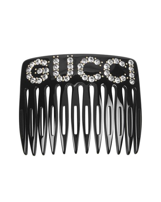 Gucci Black Tortoiseshell Crystal-Embellished Hair Comb