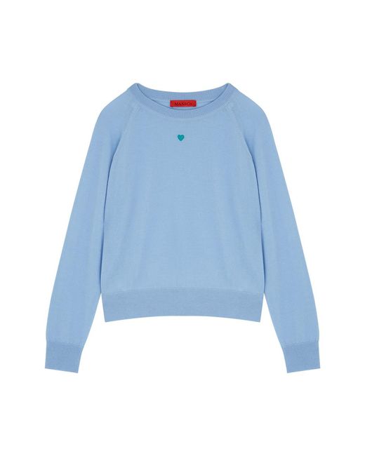 MAX&Co. Blue Kids Heart-Embroidered Wool Jumper