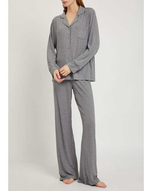 Skims Gray Ribbed Stretch-Modal Pyjama Set