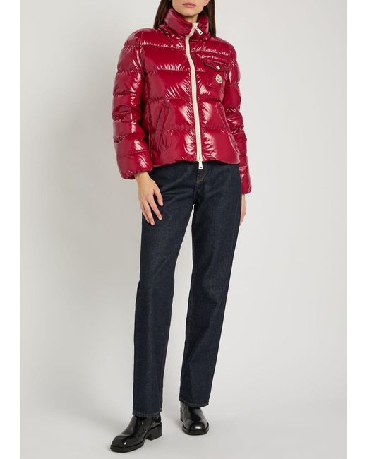 Moncler Red Andro Padded Hooded Glossed Shell Jacket