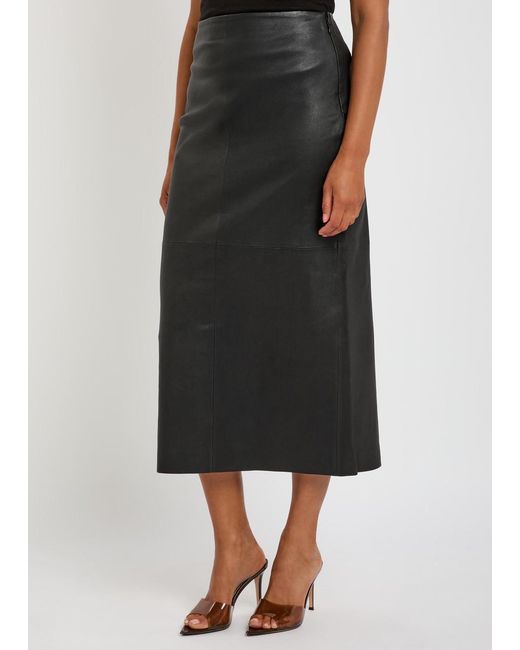 Jonathan Simkhai Black Raven Leather Midi Pencil Skirt