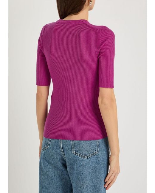 Chloé Pink Logo-Embroidered Ribbed Wool Top