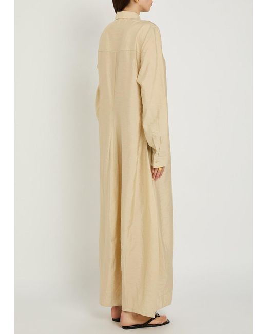 Totême  Natural Crinkled Silk-Blend Maxi Shirt Dress