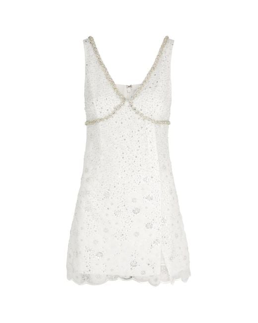 Self-Portrait Sequin And Bead-embellished Tulle Mini Dress in White | Lyst