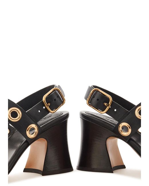 Chloé Black Janis 80 Eyelet-Embellished Leather Sandals