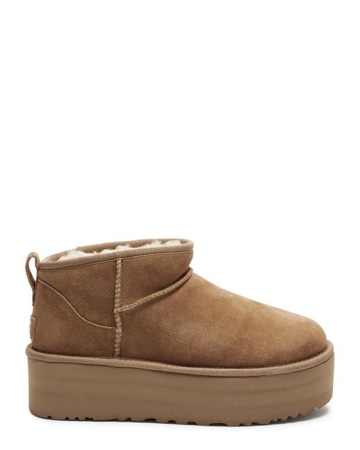 Ugg Brown Classic Designer Ultra Mini Suede Flatform Boots Uk3