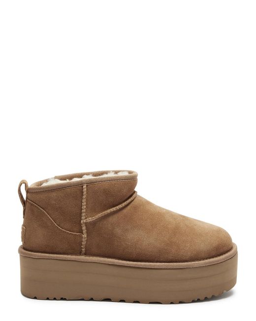 Ugg Brown Classic Ultra Mini Suede Flatform Boots , Boots
