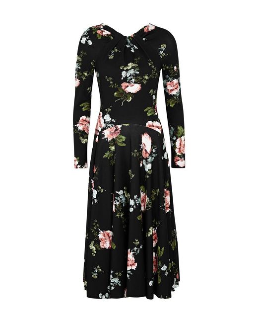 Erdem Black Floral-print Jersey Midi Dress