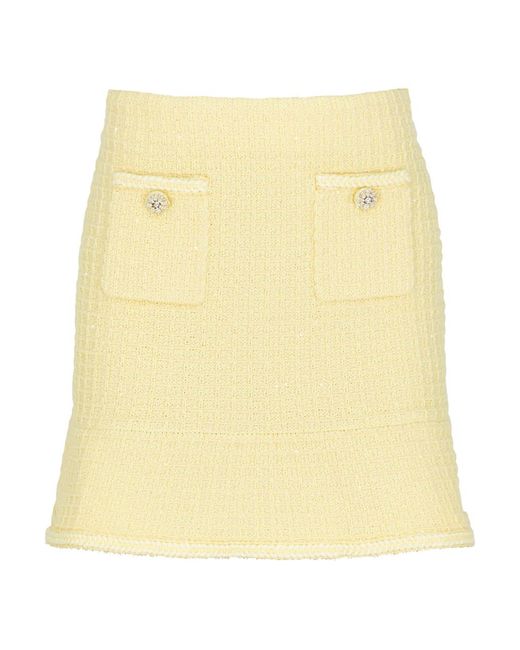 Self-Portrait Yellow Embellished Waffle-Knit Mini Skirt