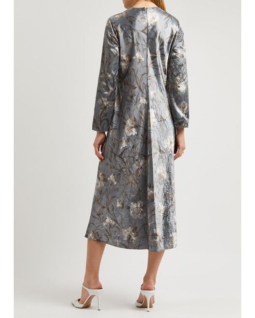 Vince Gray Floral-print Crinkled Satin Midi Dress
