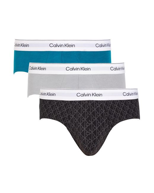 Calvin Klein Blue Logo-Waistband Briefs (Set Of Three) for men