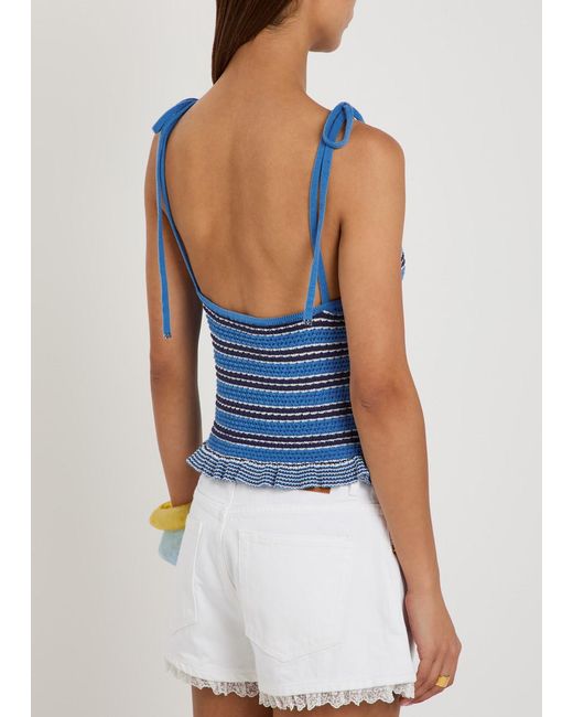 Ganni Blue Striped Cotton-Knit Top