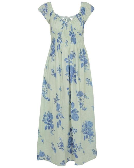 Free People Blue Forget Me Not Floral-print Cotton Midi Dress