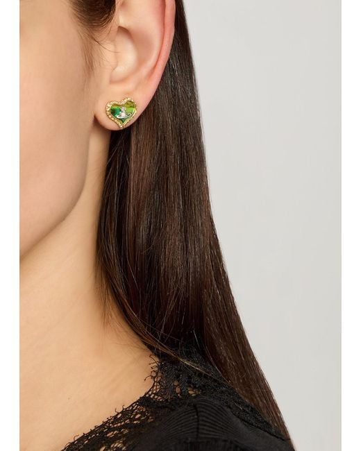 Vivienne Westwood Green Petra Heart Crystal-Embellished Stud Earrings